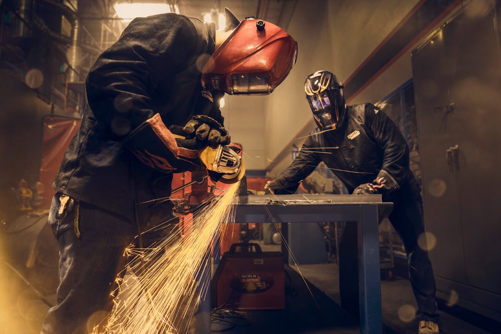 A commercial photography photoshoot of two welders shot in a lifestyle photography style by Blair Bunting in Phoenix, Arizona.